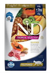 N & D Tropical Selection Lamb Neutered 4+1kg ( kısırlaştırılmış kedi için kuzu etli tropical meyveli mama )