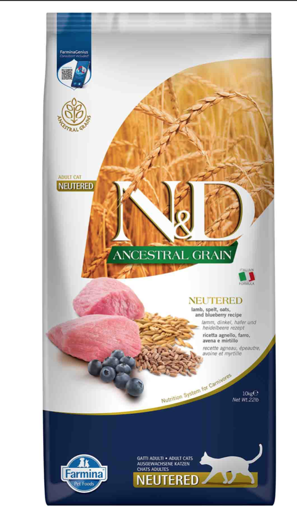 N & D Ancestral Grain Düşük Tahıllı Kuzu Eti ve Yaban Mersinli Kısırlaştırılmış Kedi Maması 10kg